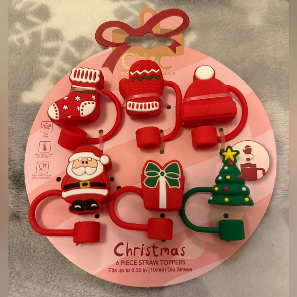 CWC Cook With Color Red Green Santa’s Workshop Christmas Straw Toppers Set, 6pc